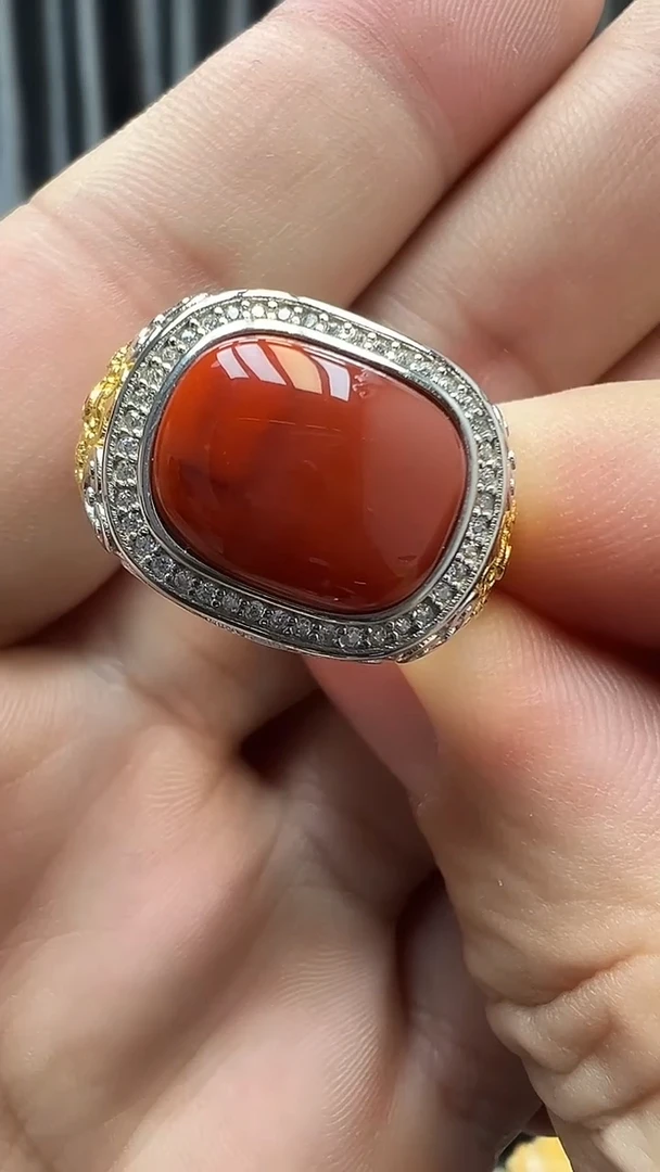 银S925镶嵌南红玛瑙戒指5