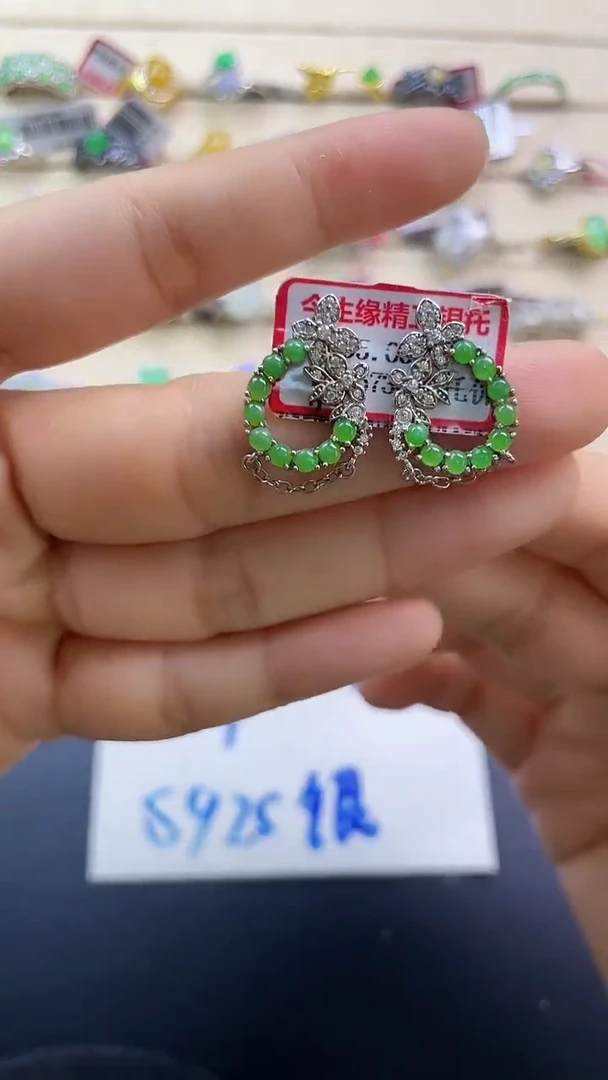 银S925镶嵌戒指翡翠翡翠 蛋面 银S925镶嵌