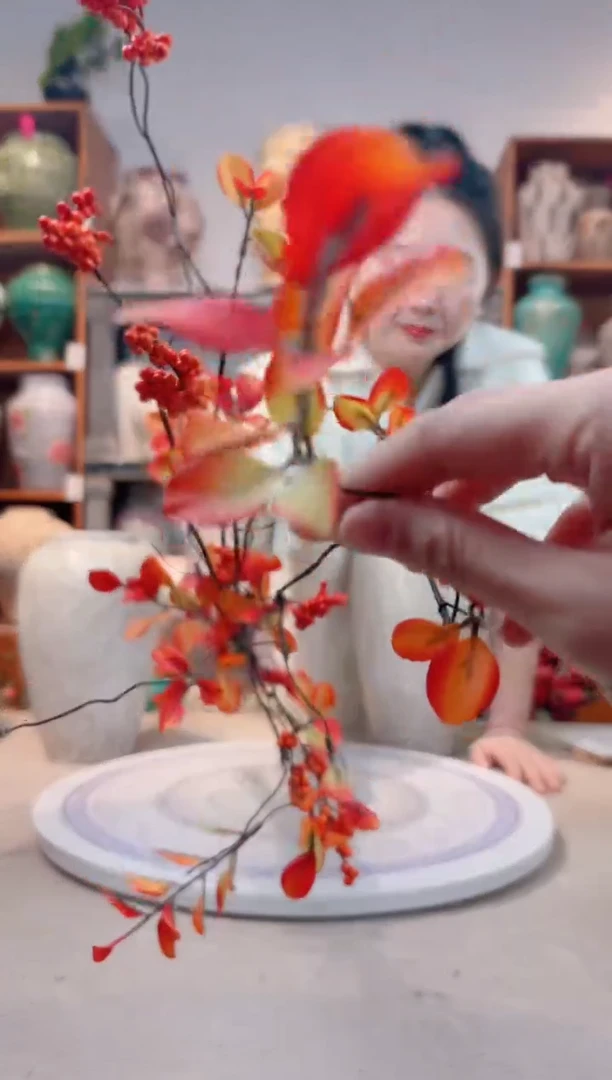 瓶陶瓷花瓶  仿真花 红果 干支 6支