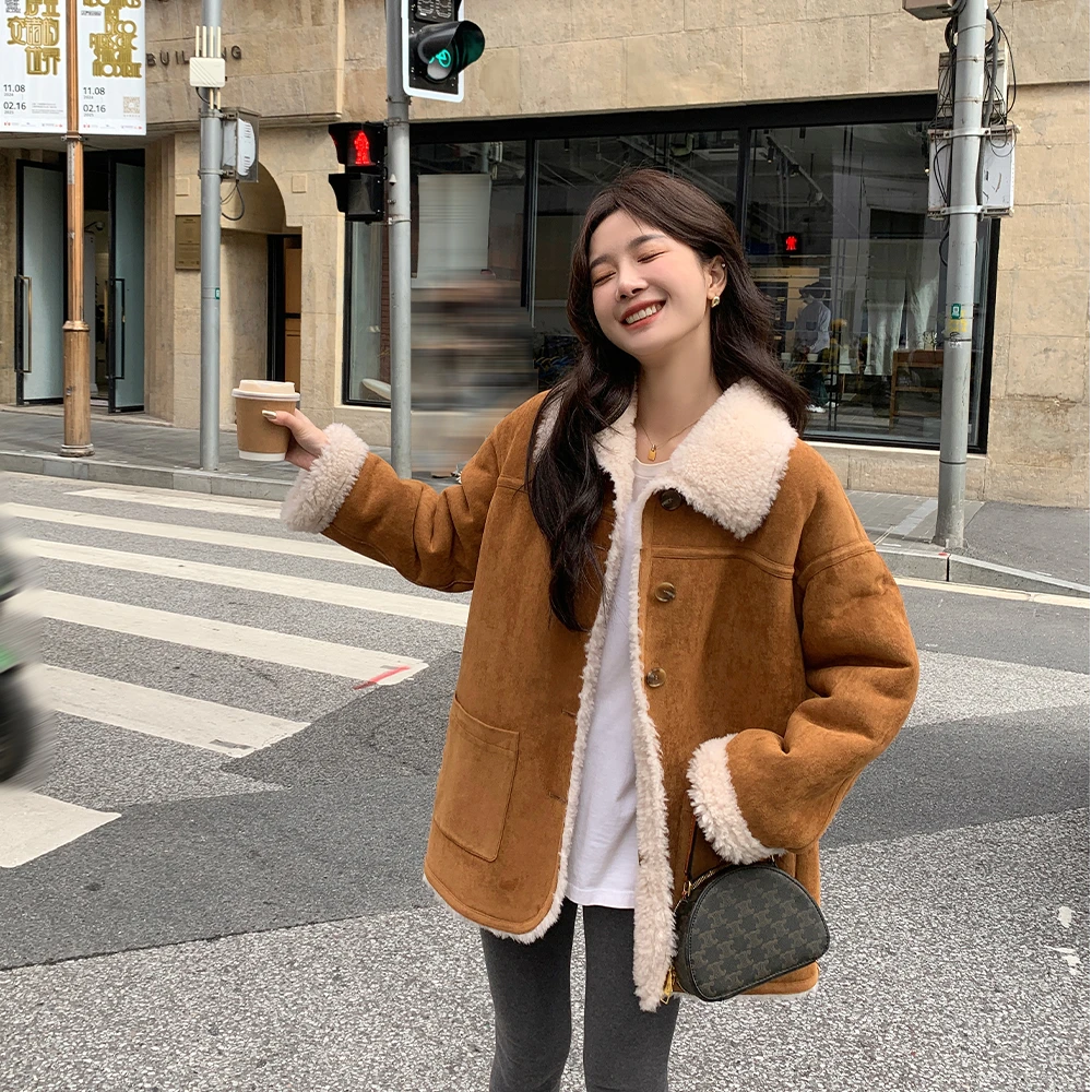 【麦穗暖驼】100%纯羊毛 双面穿 宽松女冬季新款加厚大衣外套WLB336
