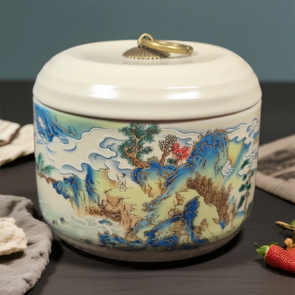 千里江山大号茶叶罐1724中式带盖高档