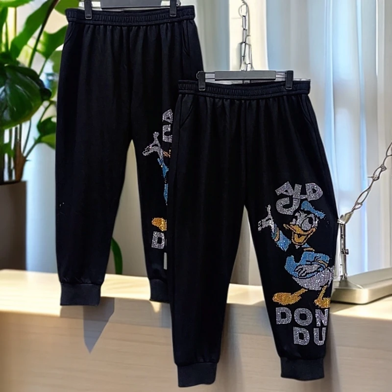 170-240斤 裤长92-95重工卡通钻唐老鸭休闲裤