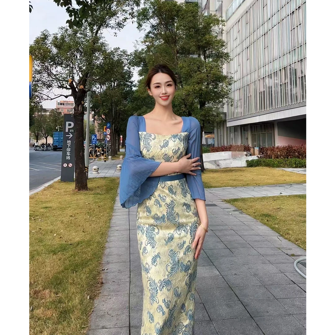 【西西推荐】新中式设计师时尚气质七分袖旗袍连衣裙LXXGL50043