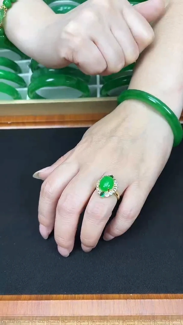 翡翠戒指未镶嵌s2 正阳绿鸽子蛋戒指