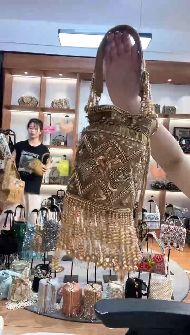 织物086手工珠珠包包腋下斜跨包手拿包手提晚宴包