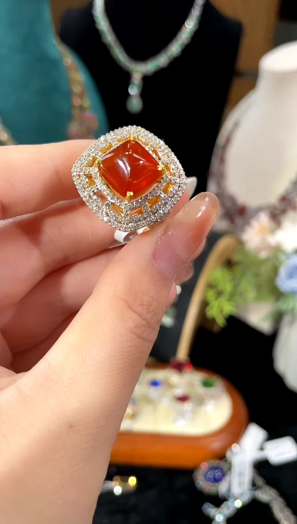 石榴石（芬达石）戒指银S925镶嵌戒指