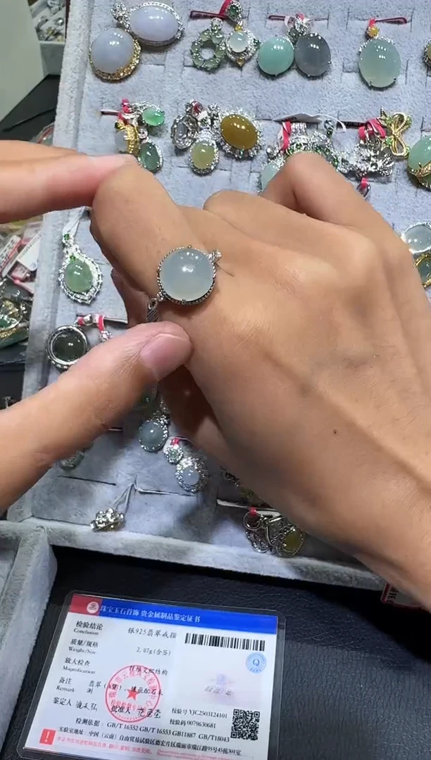 翡翠戒指银S925镶嵌戒指164