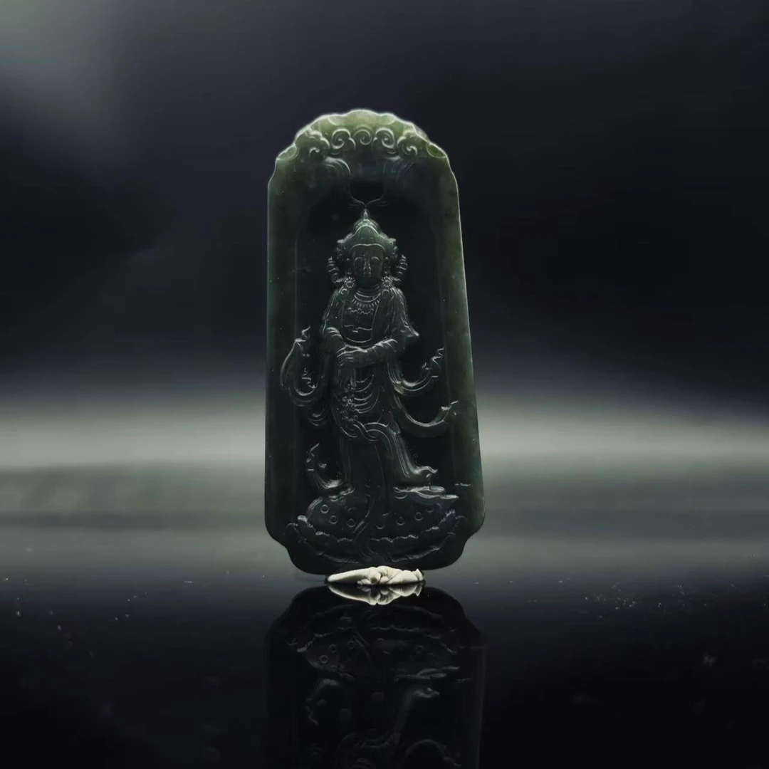 和田玉站观音吊坠0455