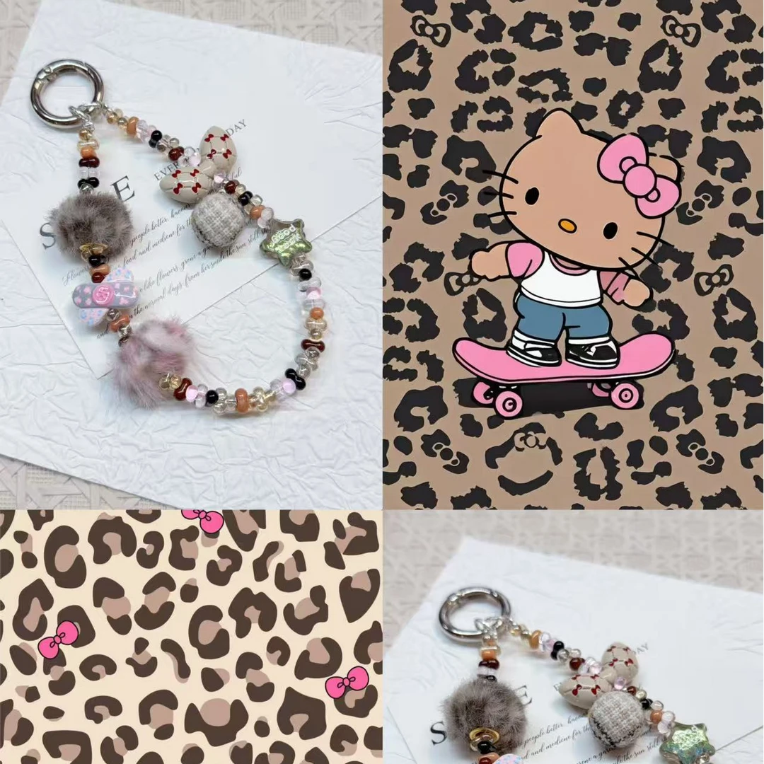 A062LALA原创进口米珠高端手机链［美式豹纹辣妹］