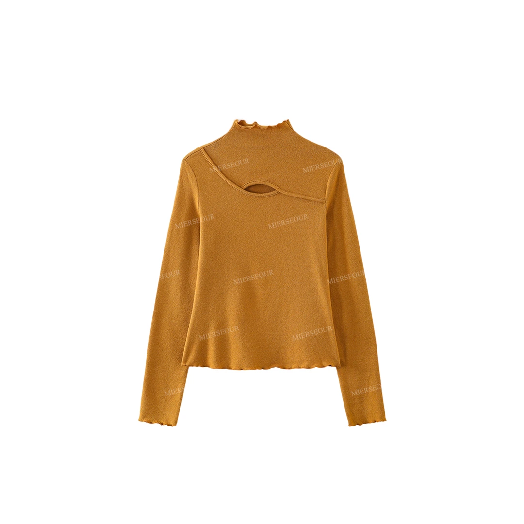 【封后轻奢设计】【浪漫月光】半高领时尚打底修身长袖T恤上衣10322