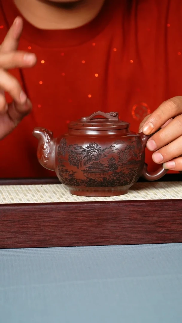 茶壶紫砂 石红泥料 如意龙尊