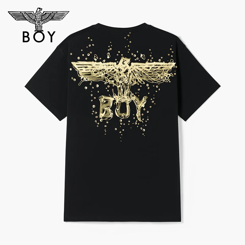 BOYLONDON24新品夏情侣款短袖立体浮雕印烫钻潮牌圆领T恤 N01037