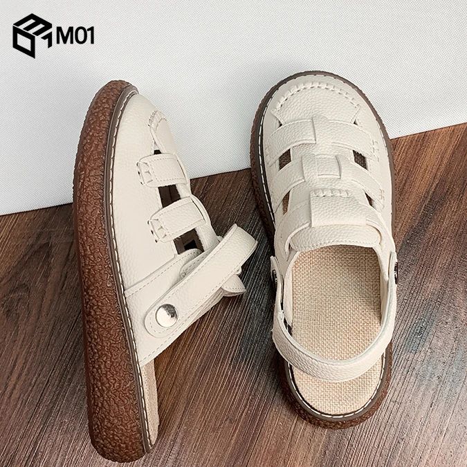 M01包头凉鞋女款2025年夏季外穿洞洞鞋两穿厚底半拖鞋沙滩罗马鞋