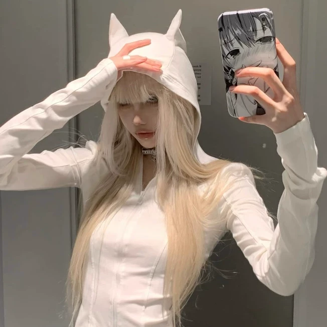 Rase le sol‘Devil's Horn’恶魔角连帽T恤修身收腰短款长袖上衣