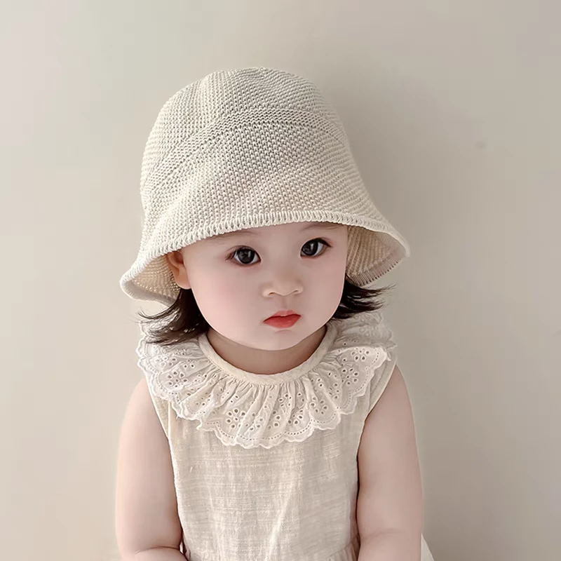 女童帽子夏季薄款透气草编水桶帽韩版ins防晒遮阳草帽太阳渔夫帽