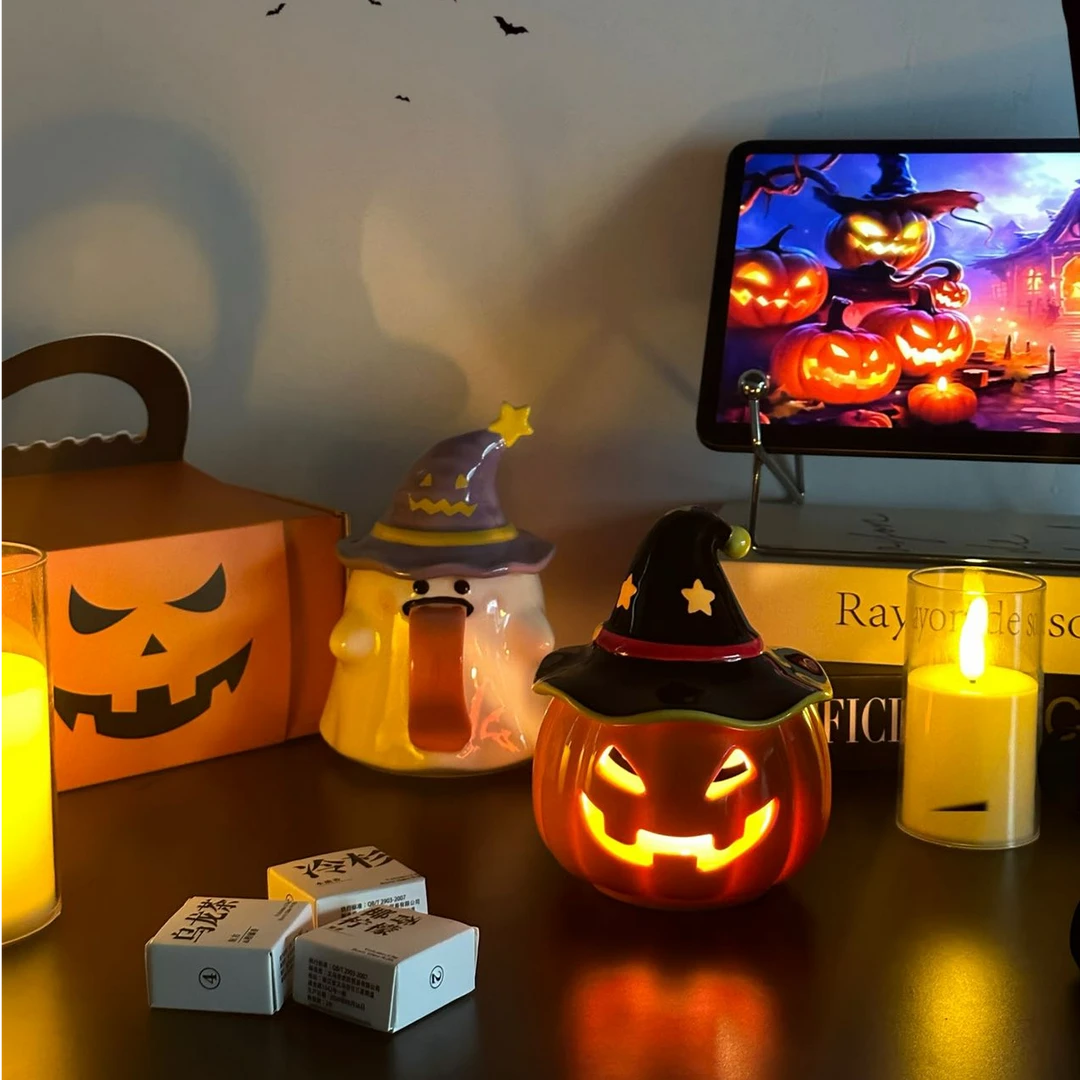 万圣节礼物女生儿童小礼品幽灵杯子搞怪南瓜摆件桌面蜡烛烛台男生