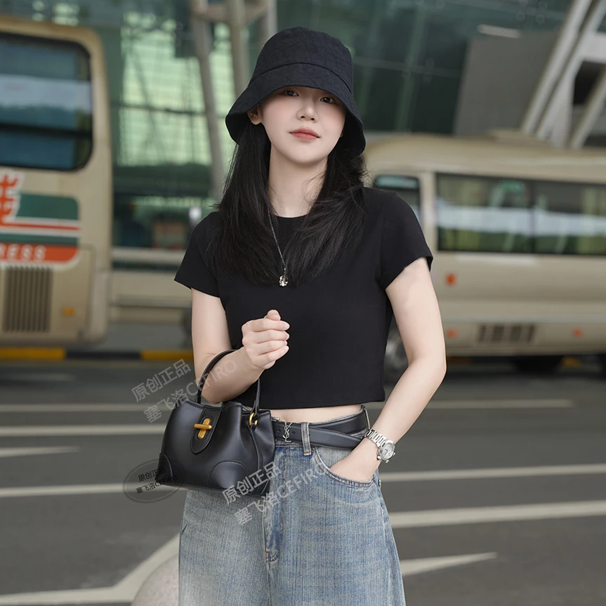 CEFIRO塞飞洛 秋冬头层牛皮胶囊水桶包百搭单肩斜跨小包 977