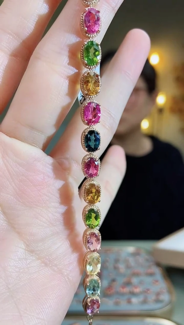 银S925镶嵌手链碧玺手链