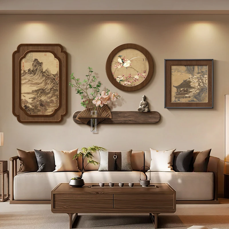 宋代美学客厅装饰画新中式沙发背景墙挂画茶室氛围布置高级感壁画
