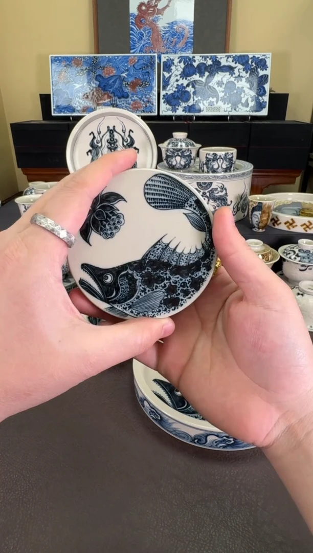 【闪购商品】二号釉青花鳜鱼纹盖置