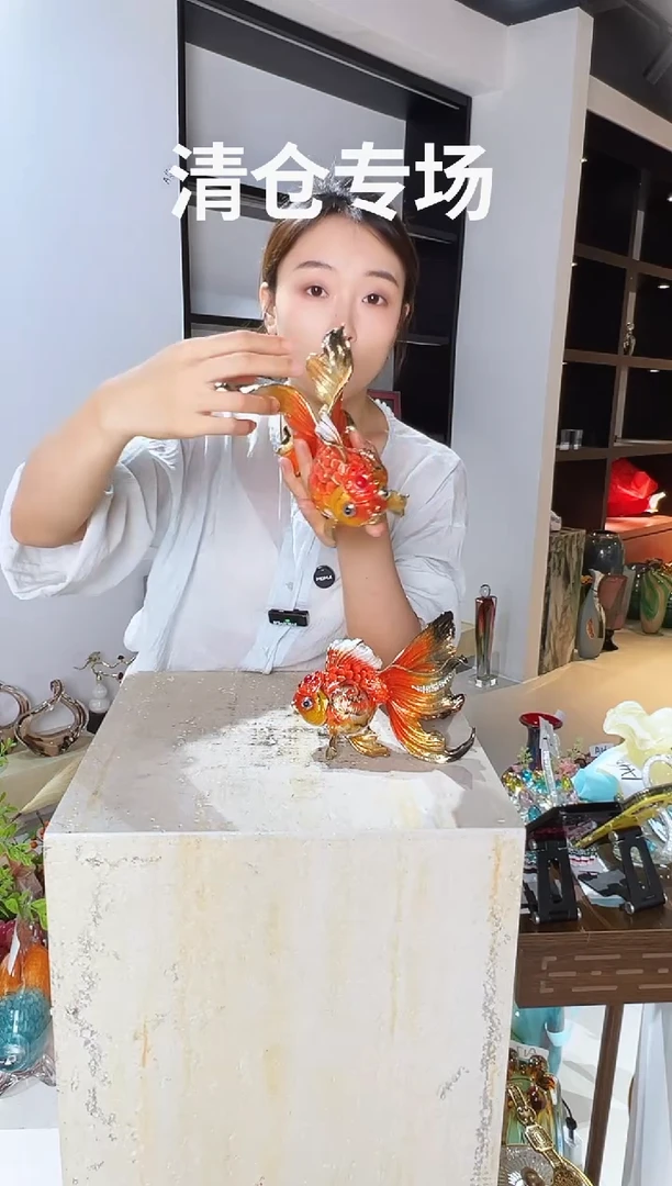 琉璃珐琅彩鱼一对清仓A48