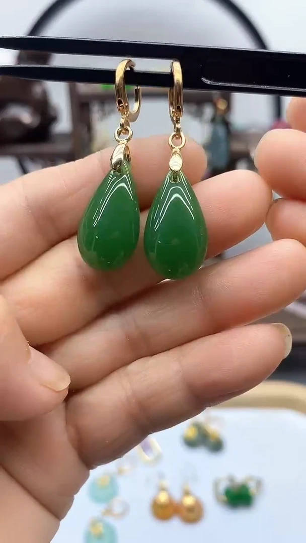 和田玉22K金镶嵌耳饰57