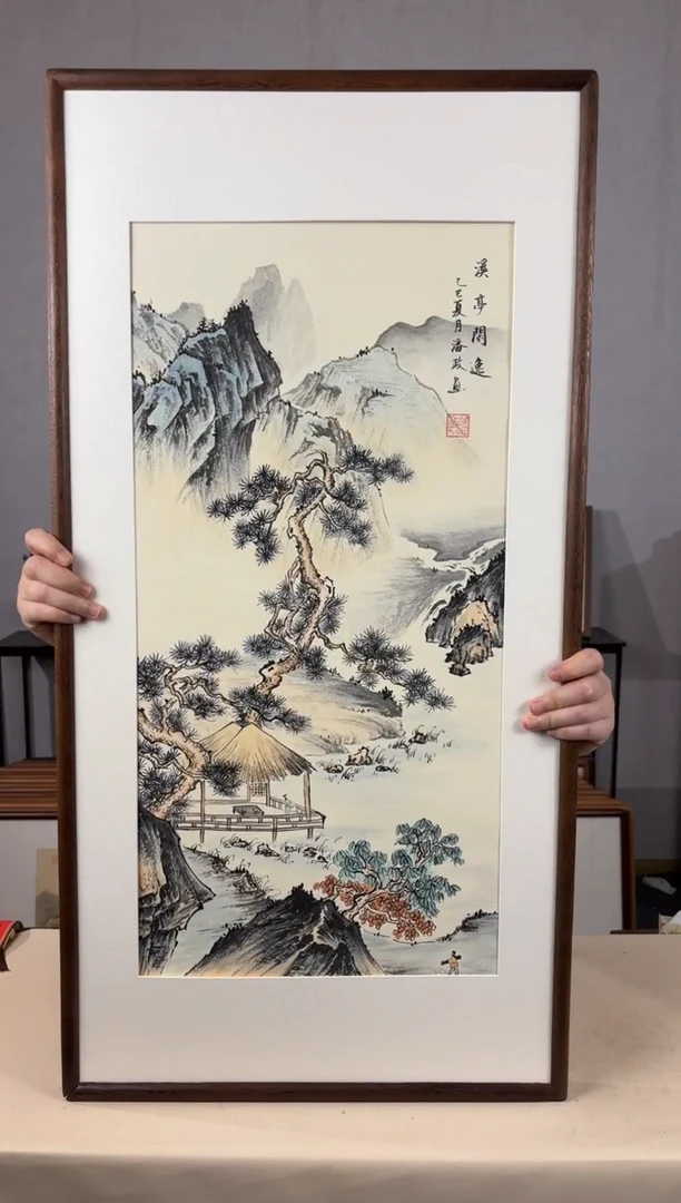 国画手绘*溪亭闲逸*47*92cm带框发货