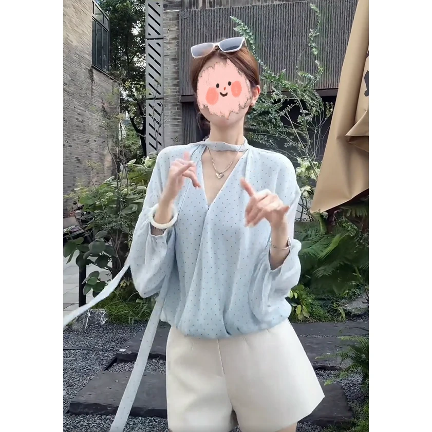 2025夏季新款时尚百搭V领长袖衬衫女法式温柔风高级感上衣防晒衫