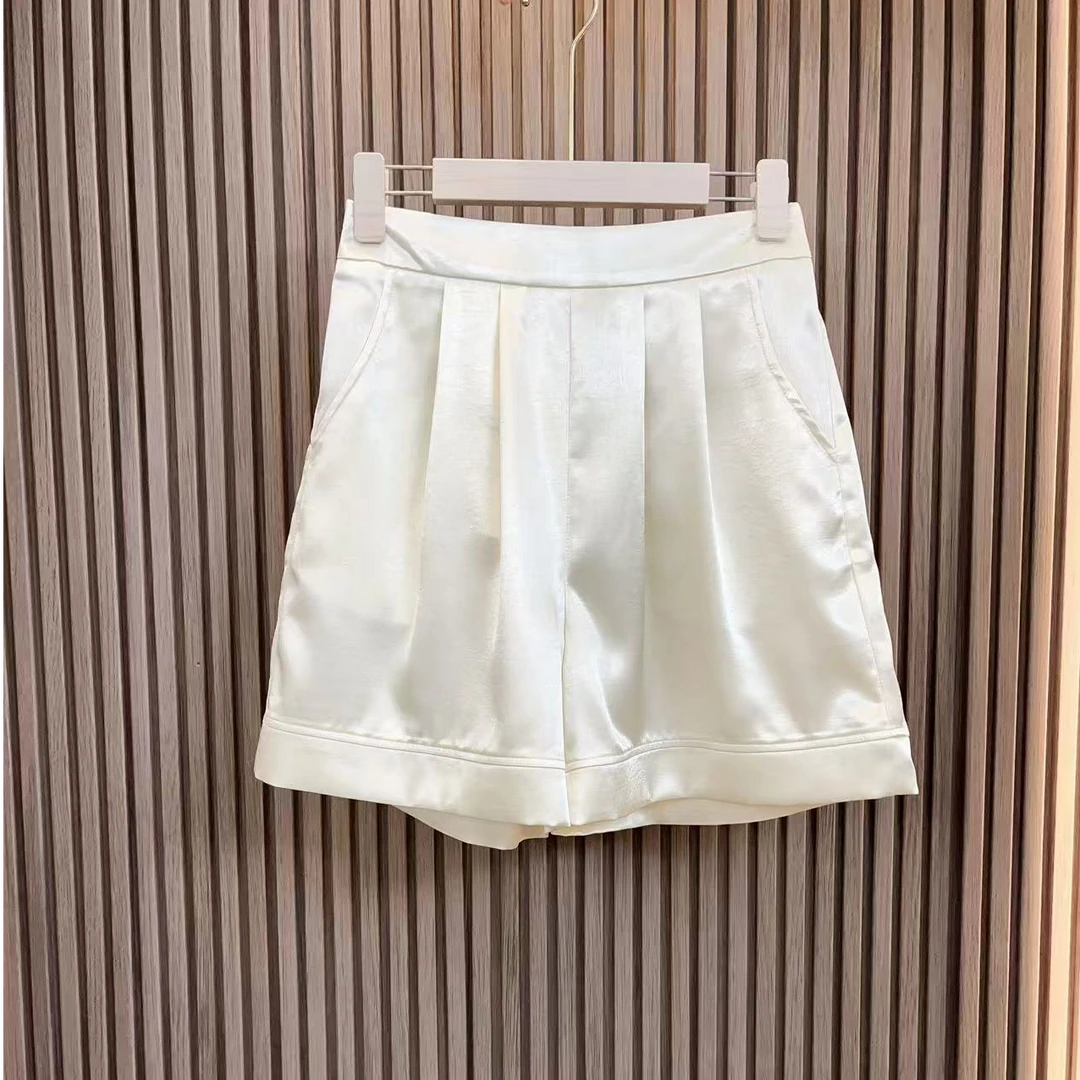 【莹柔】新中式国风醋酸立体剪裁光泽感平腰松紧腰时尚气质短裤