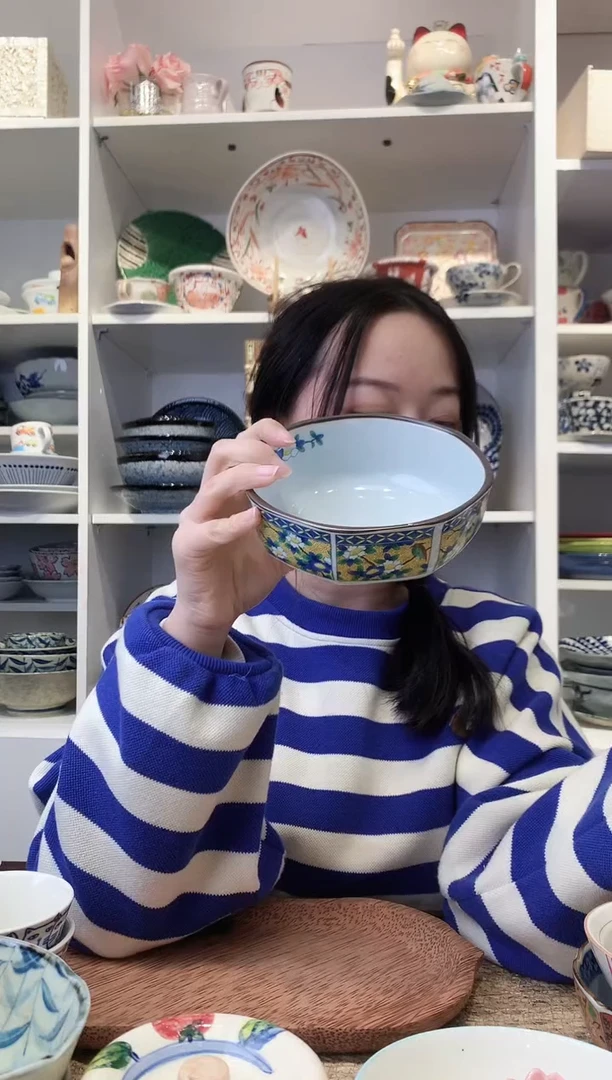 陶瓷【微瑕】吾山窑黄花鸟八角钵13.5cm