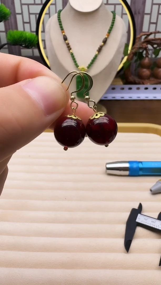 血珀14K金镶嵌耳饰E120