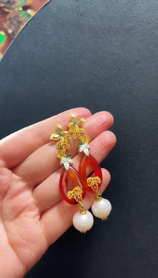 【闪购商品】玛瑙/玉髓耳饰银S925镶嵌支持48小时鉴赏