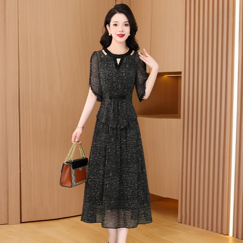拉夏贝尔轻奢小众高级感女装连衣裙子2025夏季减龄小个子穿搭套装