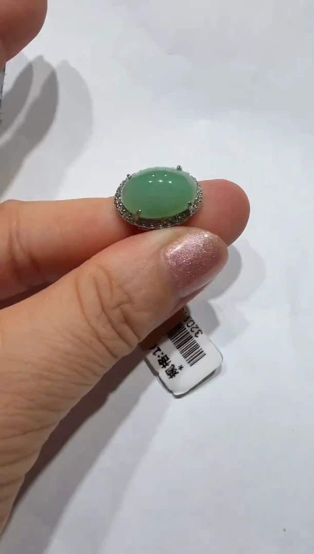 银S925镶嵌戒指翡翠缅甸A货翡翠戒指