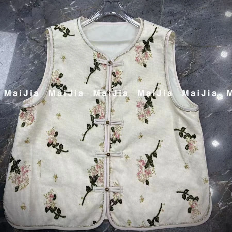 2025早春新款时尚新中式国风复古盘扣提花刺绣轻奢薄款马甲1009