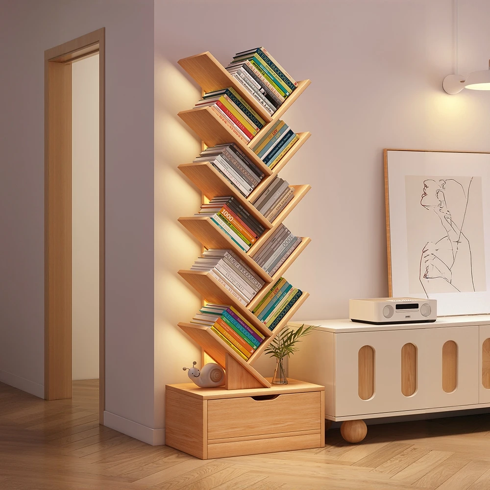 实木书架多层放书置物架收纳储物柜多层收纳架置物架简易树形书架