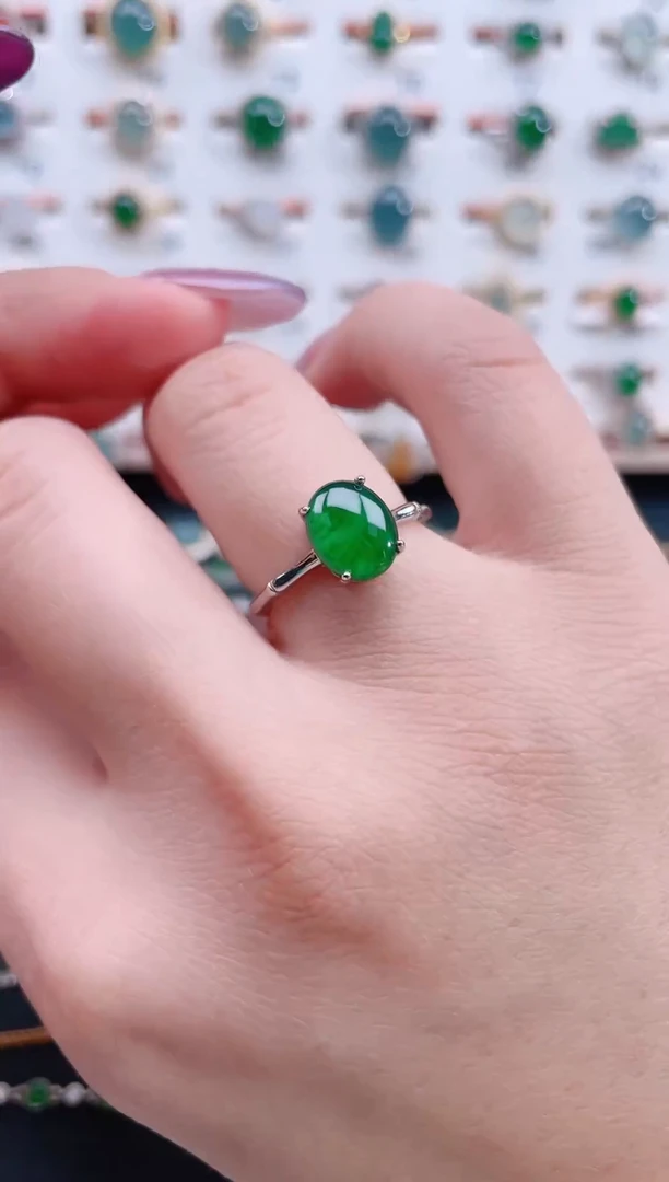 银S925镶嵌戒指翡翠天然翡翠