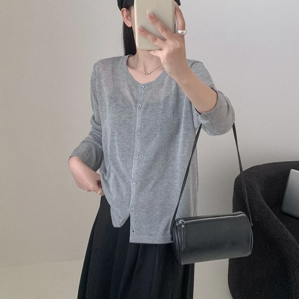 夏季新品【白标防晒】圆领纯色宽松长袖休闲开衫薄款外套 23028