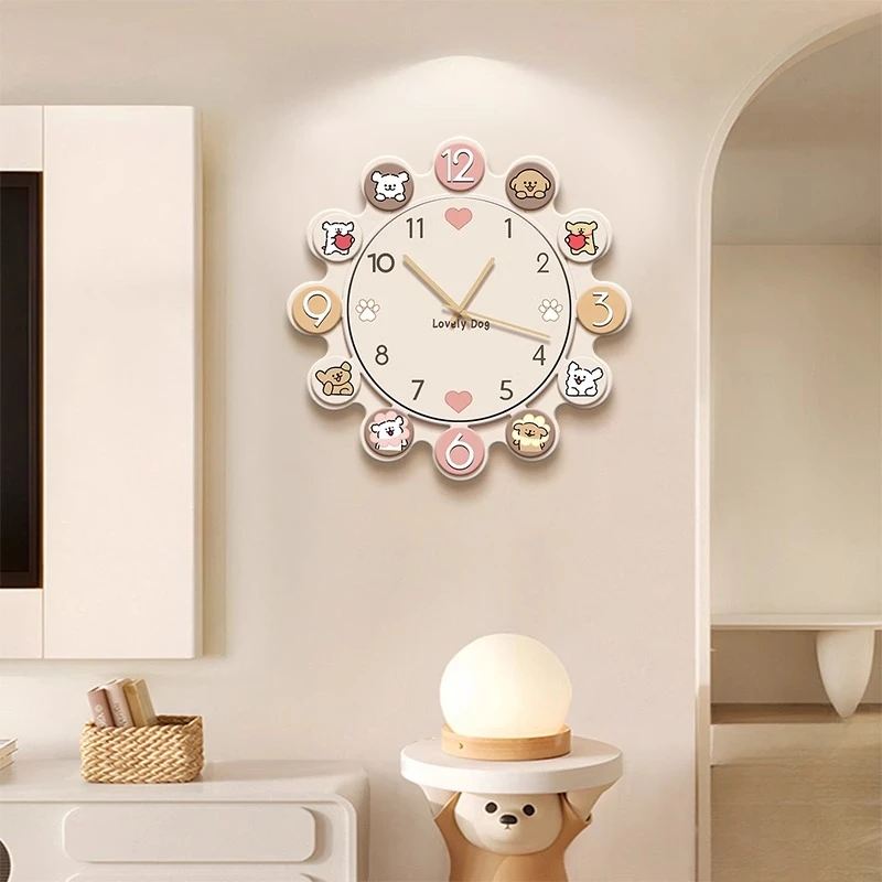 线条小狗客厅挂钟装饰画多巴胺电视背景墙壁画家用时钟餐厅钟表画