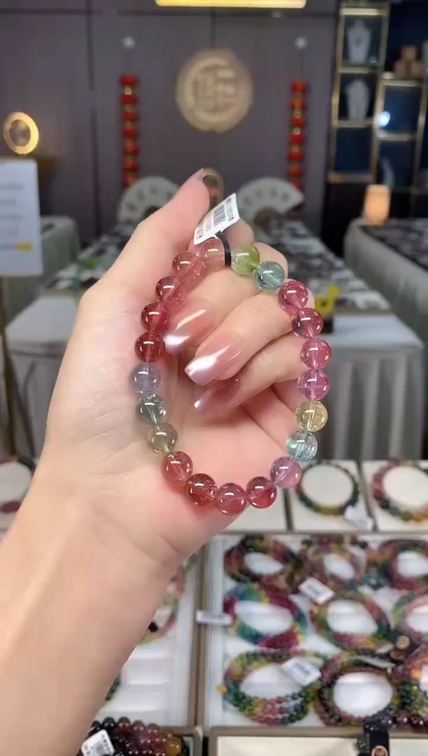 未镶嵌冰透净体老矿碧玺彩虹单圈手串9mm+碧玺hon多样性发一条