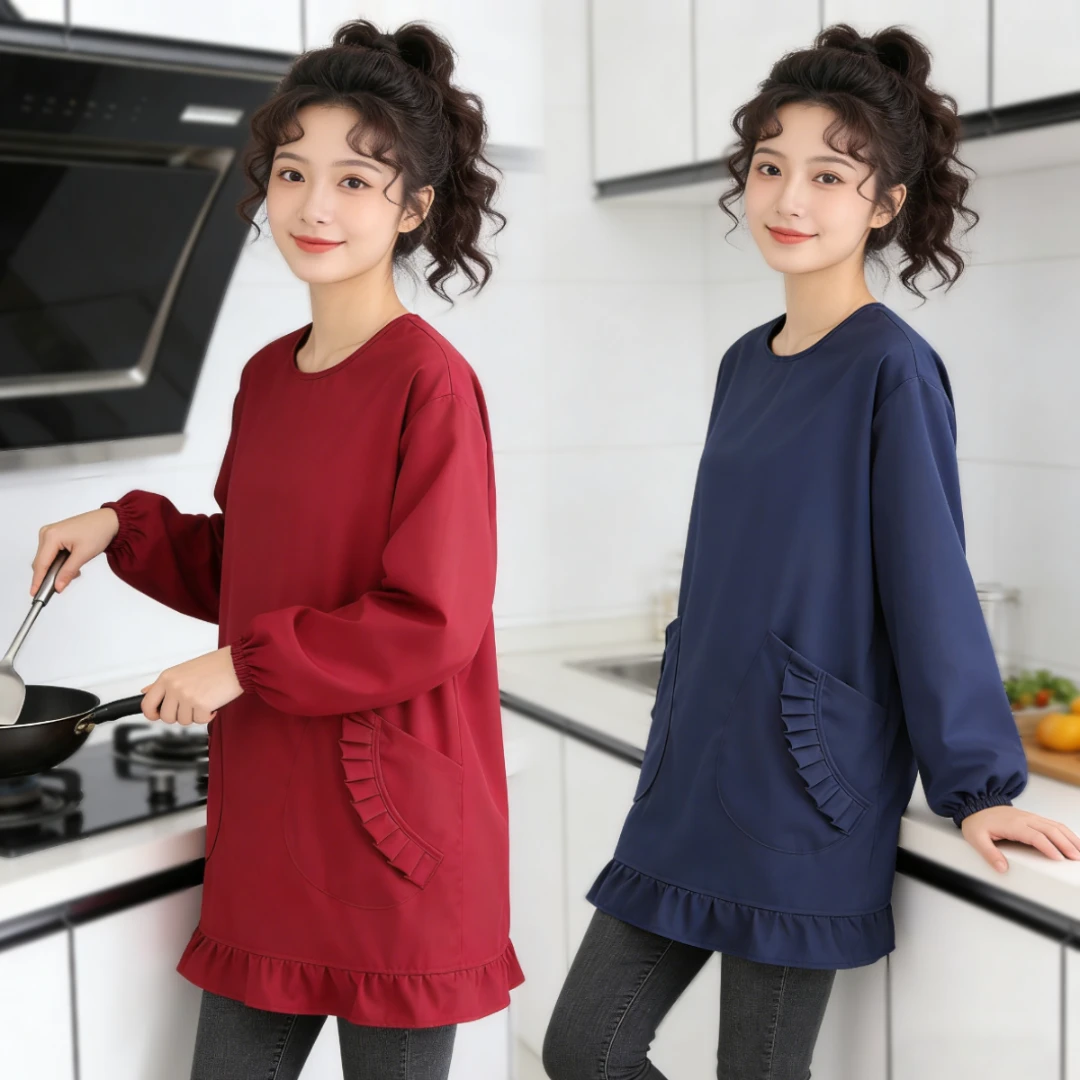 小个子围腰短款舒适长袖防泼水围裙防油厨房做饭罩衣可外穿工作服