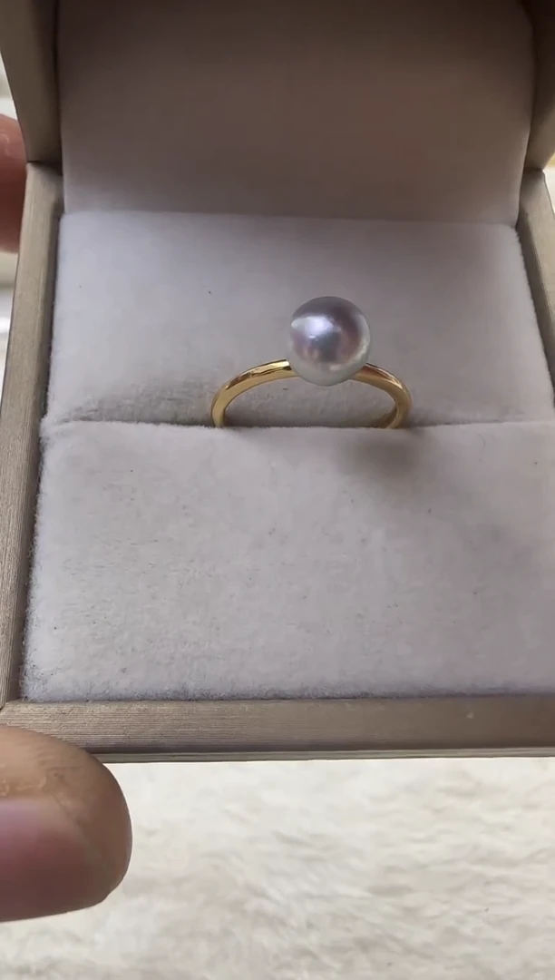 海水珍珠戒指银S925镶嵌真多麻戒指7-8mm