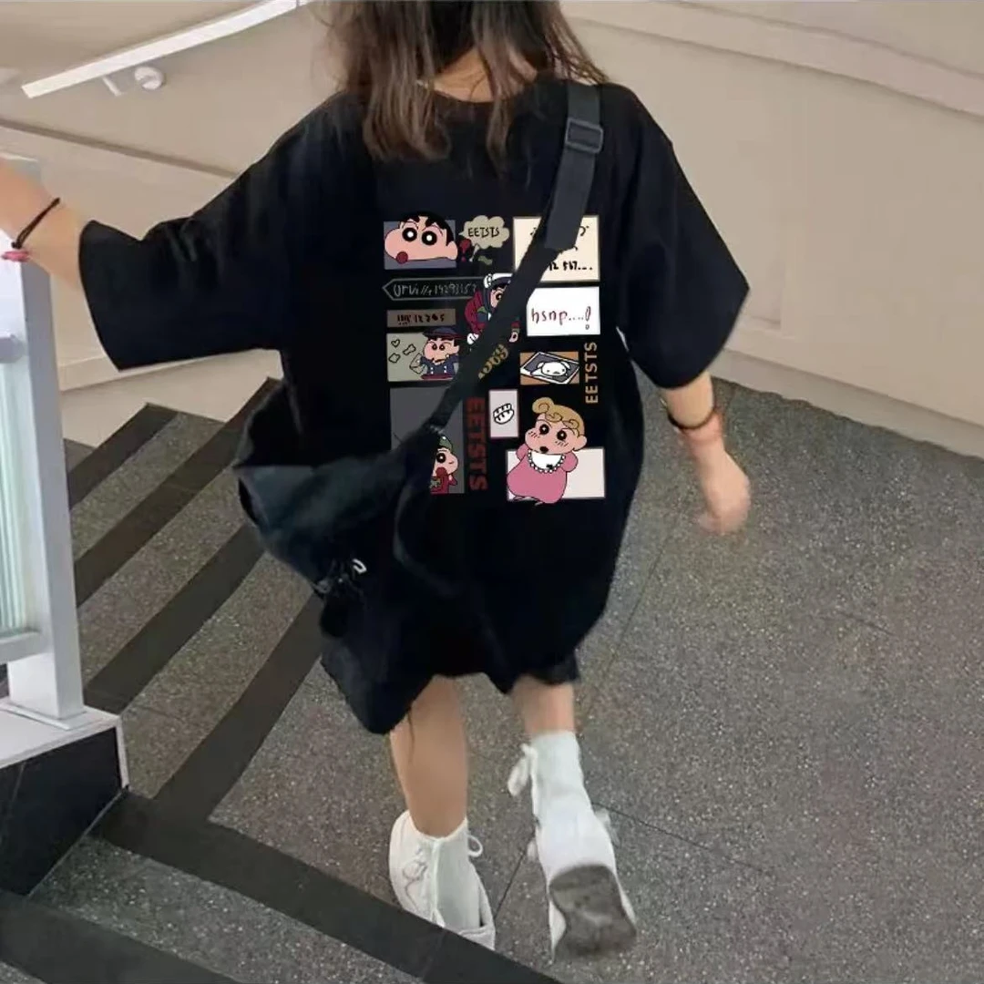 纯棉蜡笔小新短袖t恤女夏季新款设计感小众美式宽松半袖