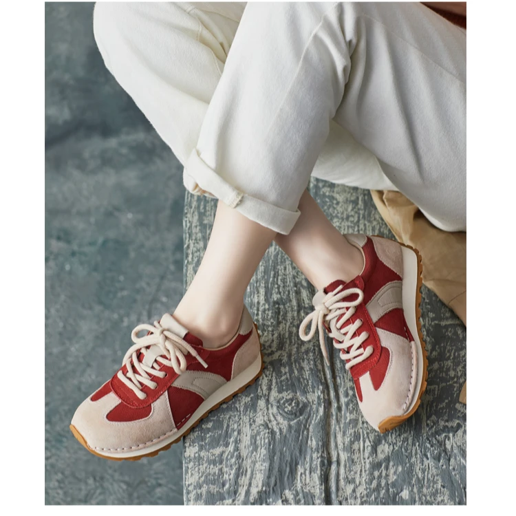 2025春季新款牛皮拼色软底百搭交叉绑带阿甘鞋休闲德训鞋BY1522