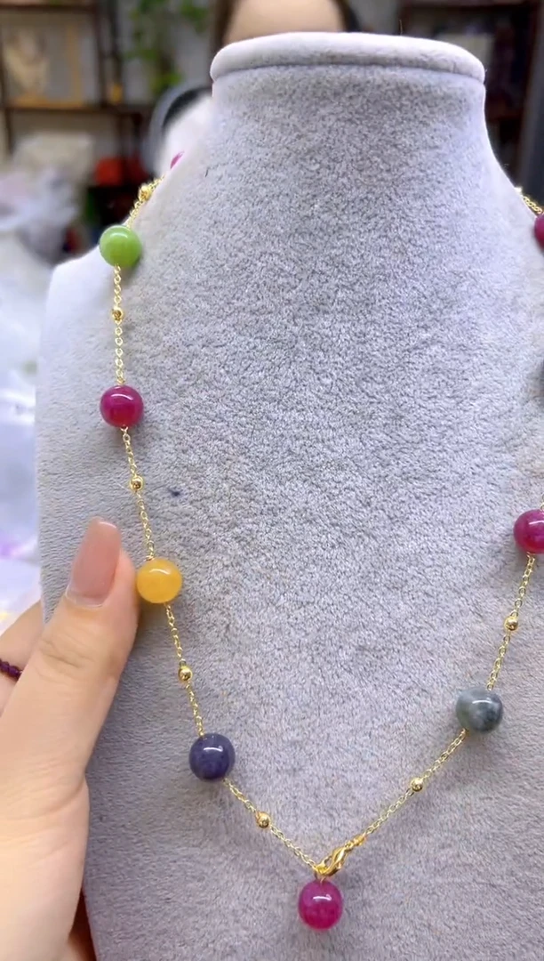 银S925镀金镶嵌颈饰碧玺DIY款X221