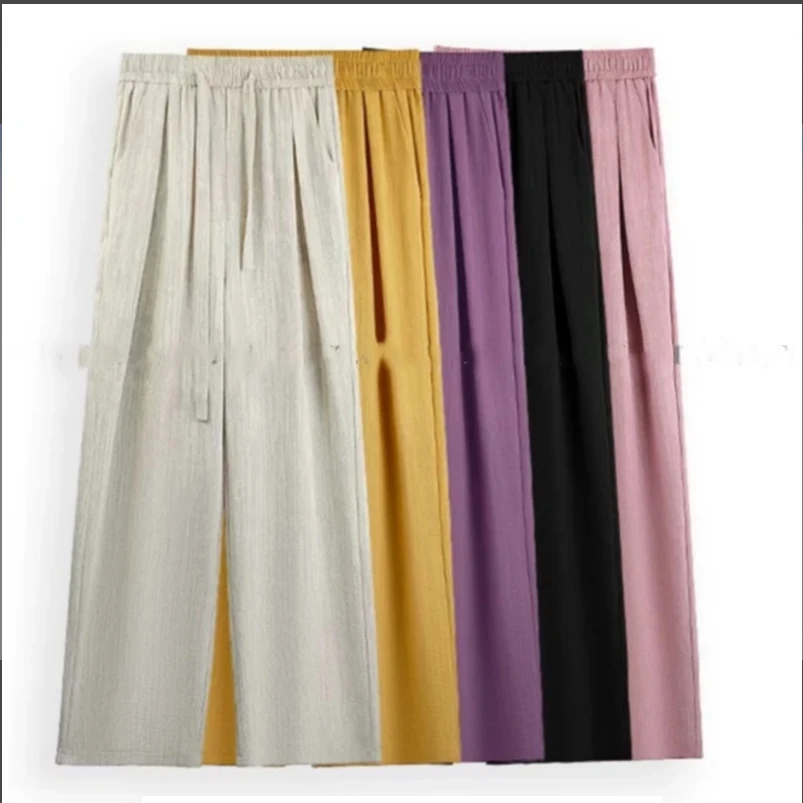 【运补8】冰丝阔腿裤女夏季高腰抽绳肌理感慵懒美式休闲拖地裤子