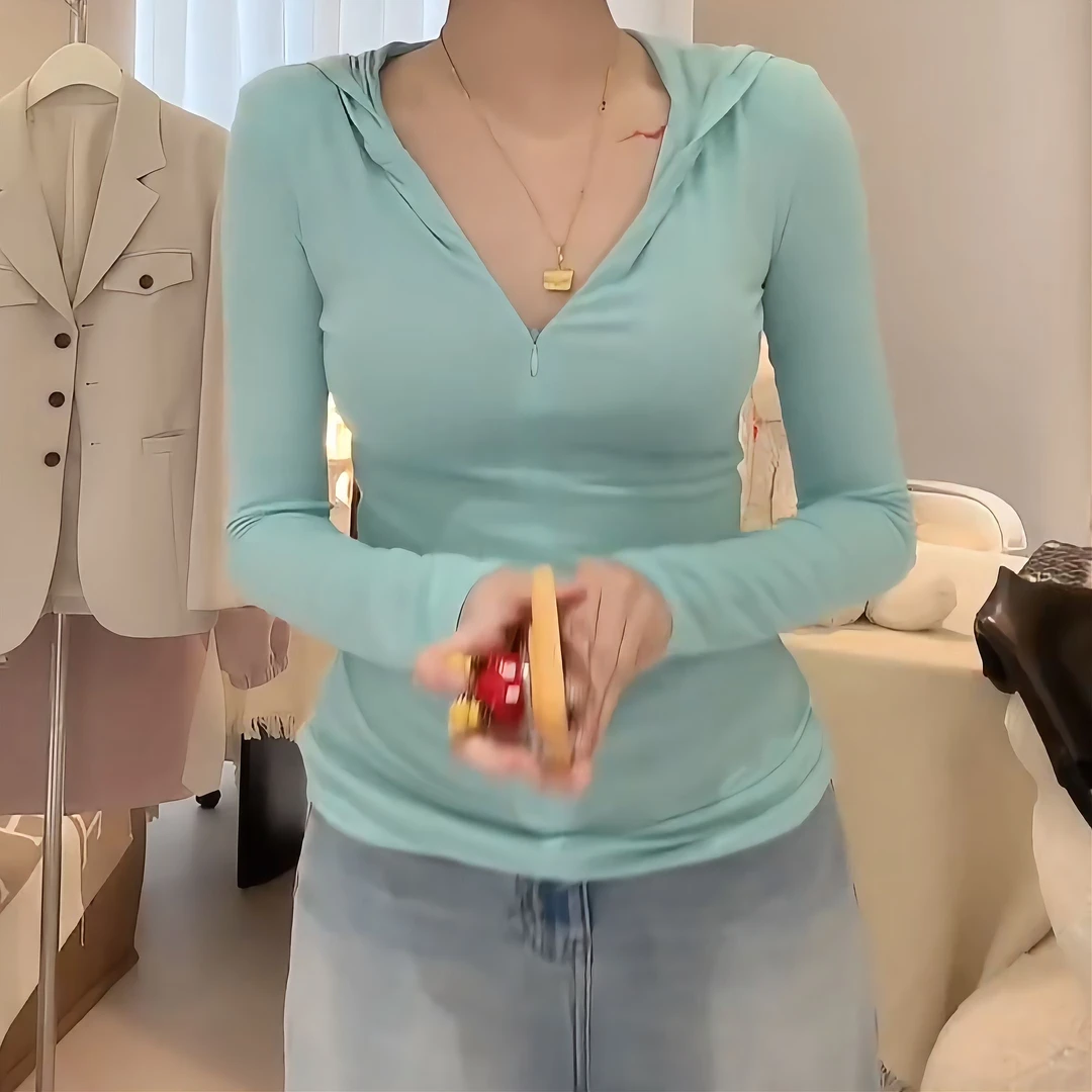 2025春夏新款【漫画两色连帽气质打底上衣】网红时尚长袖LK2501773