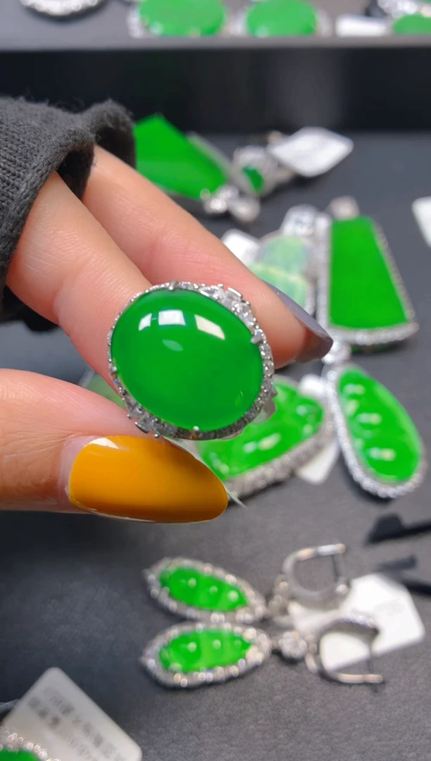 银S925镶嵌戒指翡翠墨**温1