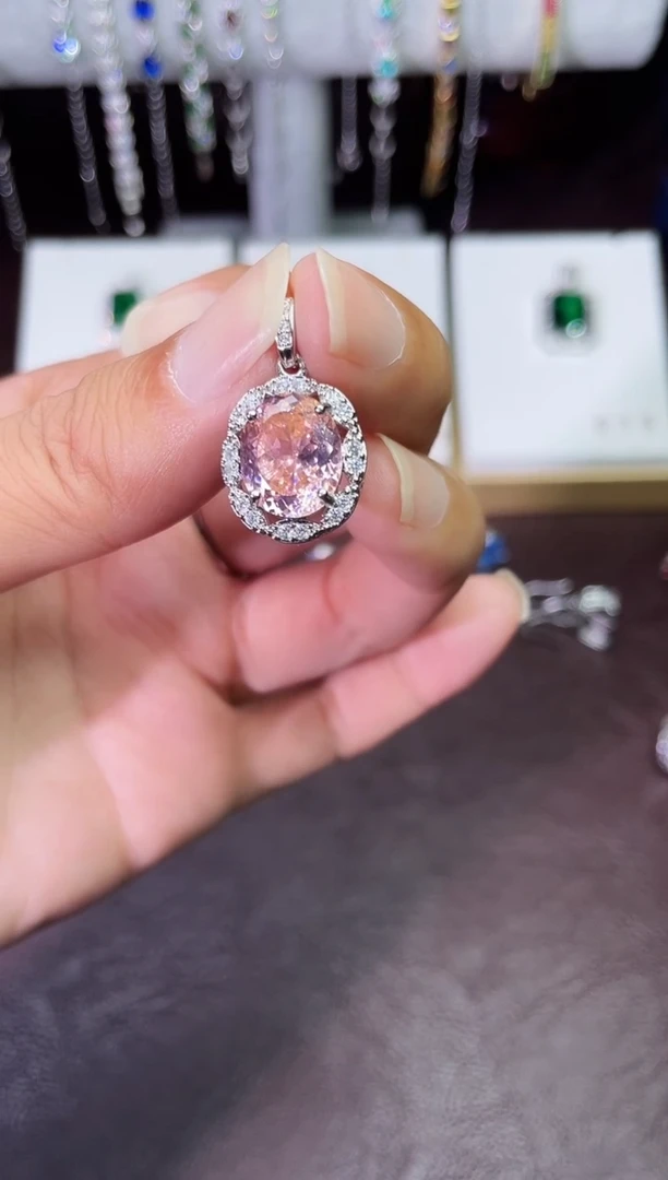 合金合成钻石日出粉吊坠