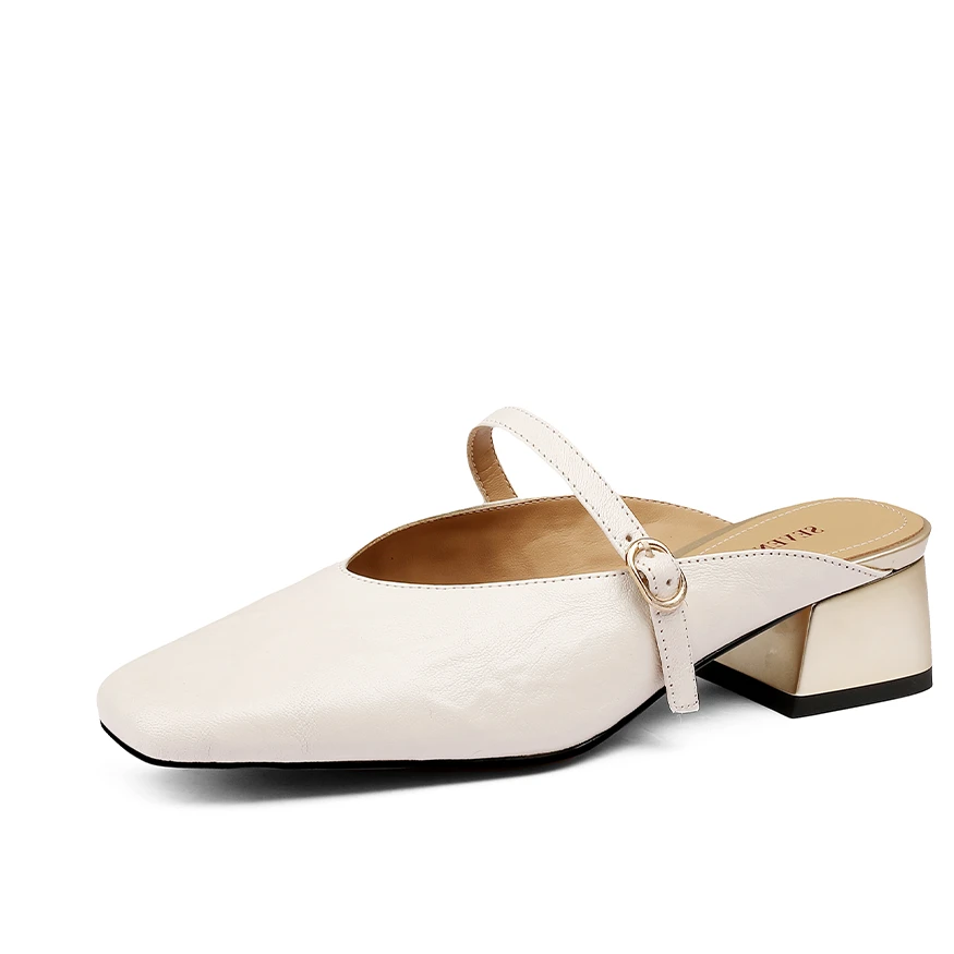 KFY【3cm】2024夏季新款真皮轻奢手抓羊皮清凉潮时尚包头拖鞋D520白